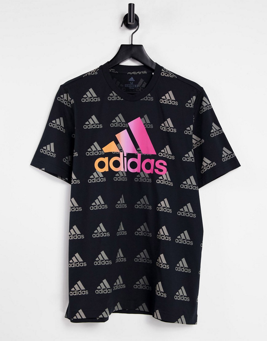 Adidas all over repeat logo t-shirt black