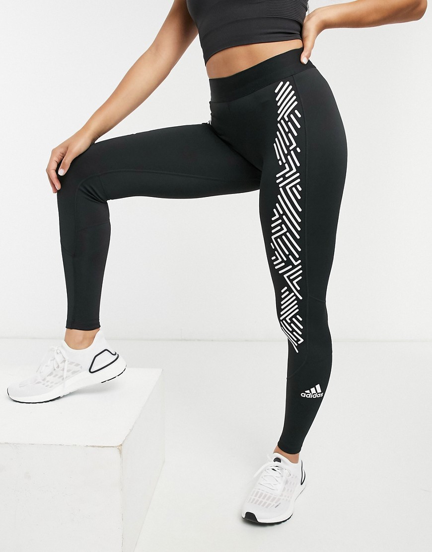 adidas Alphaskin long tights in black & white