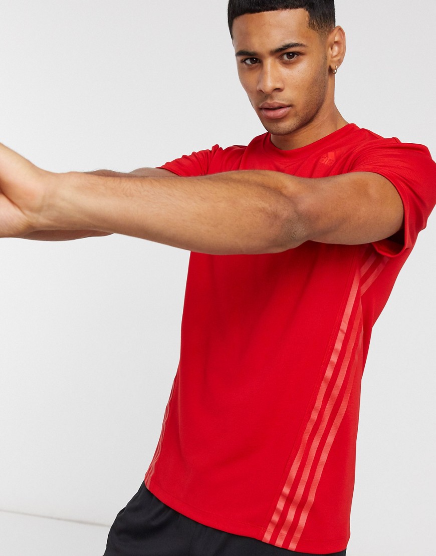 Adidas – AREOREADY – Röd t-shirt med 3 ränder