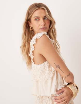 Asos Design Adidas  Ruffle Texture And Lace Mixed Cami Top