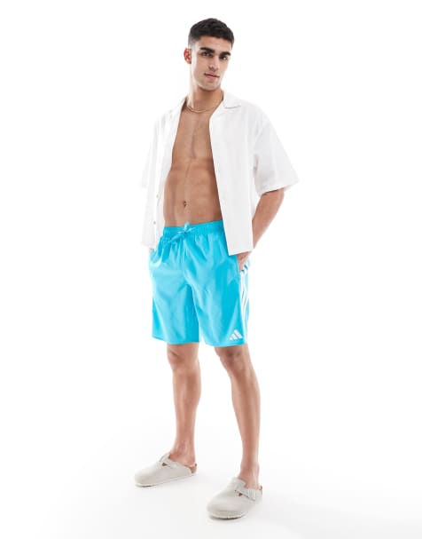 adidas – Badeshorts in leuchtendem Blau/Weiß mit 3 Streifen, 20 cm Beininnenlänge - view 1