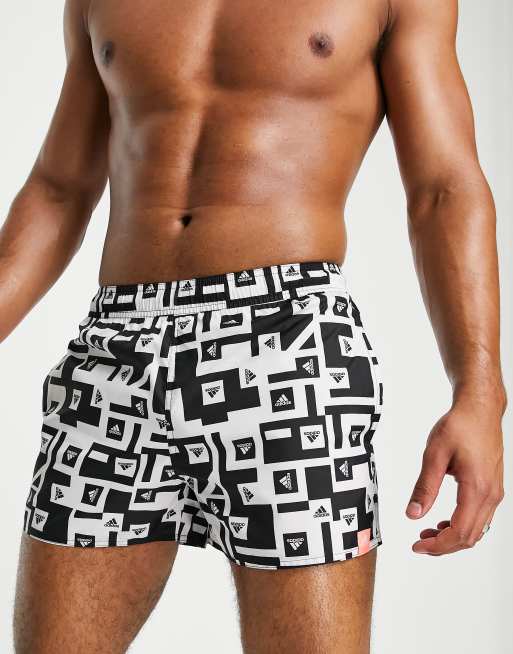 adidas – Badkläder – Svarta och vita shorts med heltäckande logga