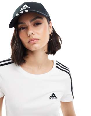 adidas performance Baseball 3 stripe cap in black