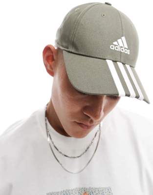 adidas Baseball 3 stripe cap in khaki-Green