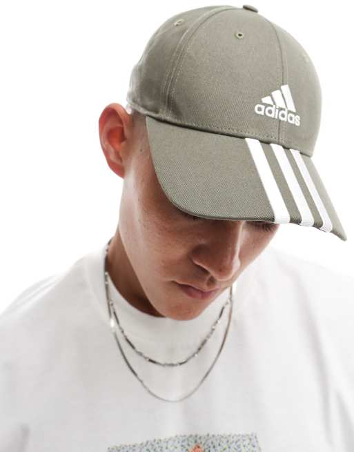 adidas Baseball 3 stripe cap in olive ASOS