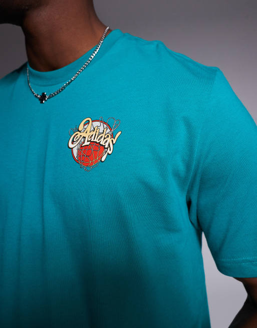 adidas Basketball – Blågrön t-shirt med tryck baktill, 2 av 4