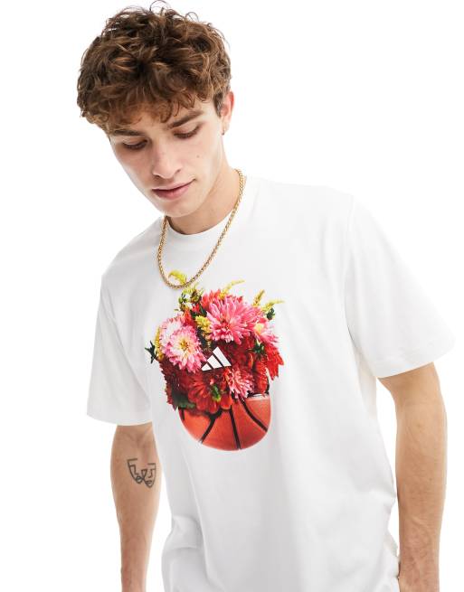 adidas Basketball floral graphic short sleeve t shirt in white ASOS