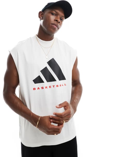adidas Basketball sleeveless tee in white, black & red - view 1