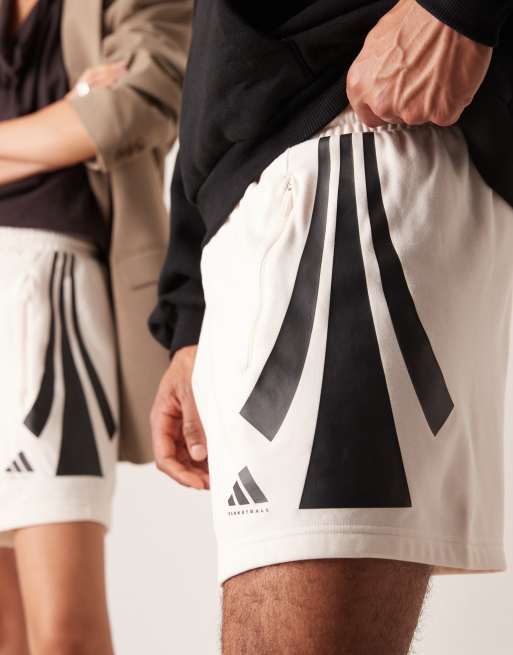 adidas Basketball - Three Stripe - Pantaloncini bianco e nero, 4 di 4