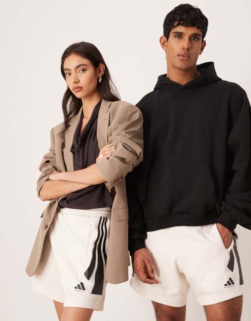 adidas Basketball Three Stripe shorts in white and black, 3 of 4