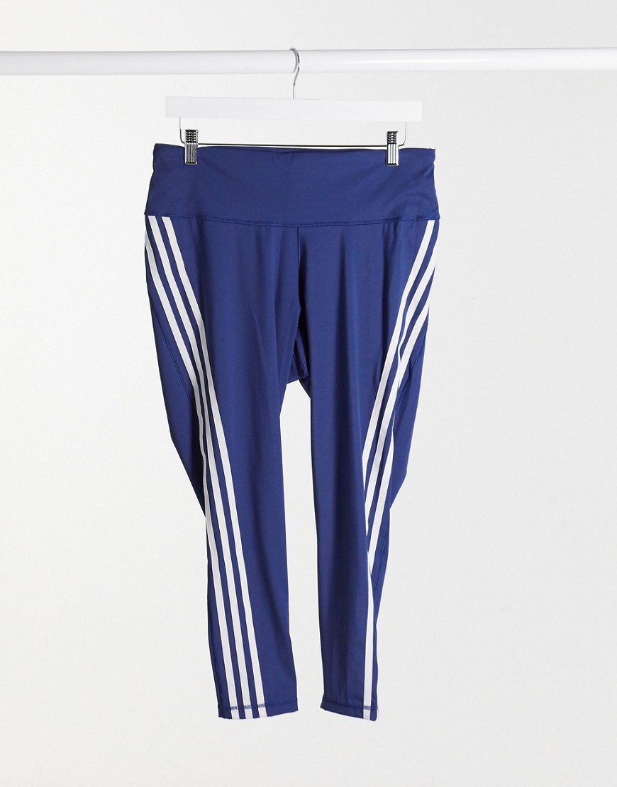 adidas Believe This 3-stripe 7/8 leggings in tech indigo & white-Blue