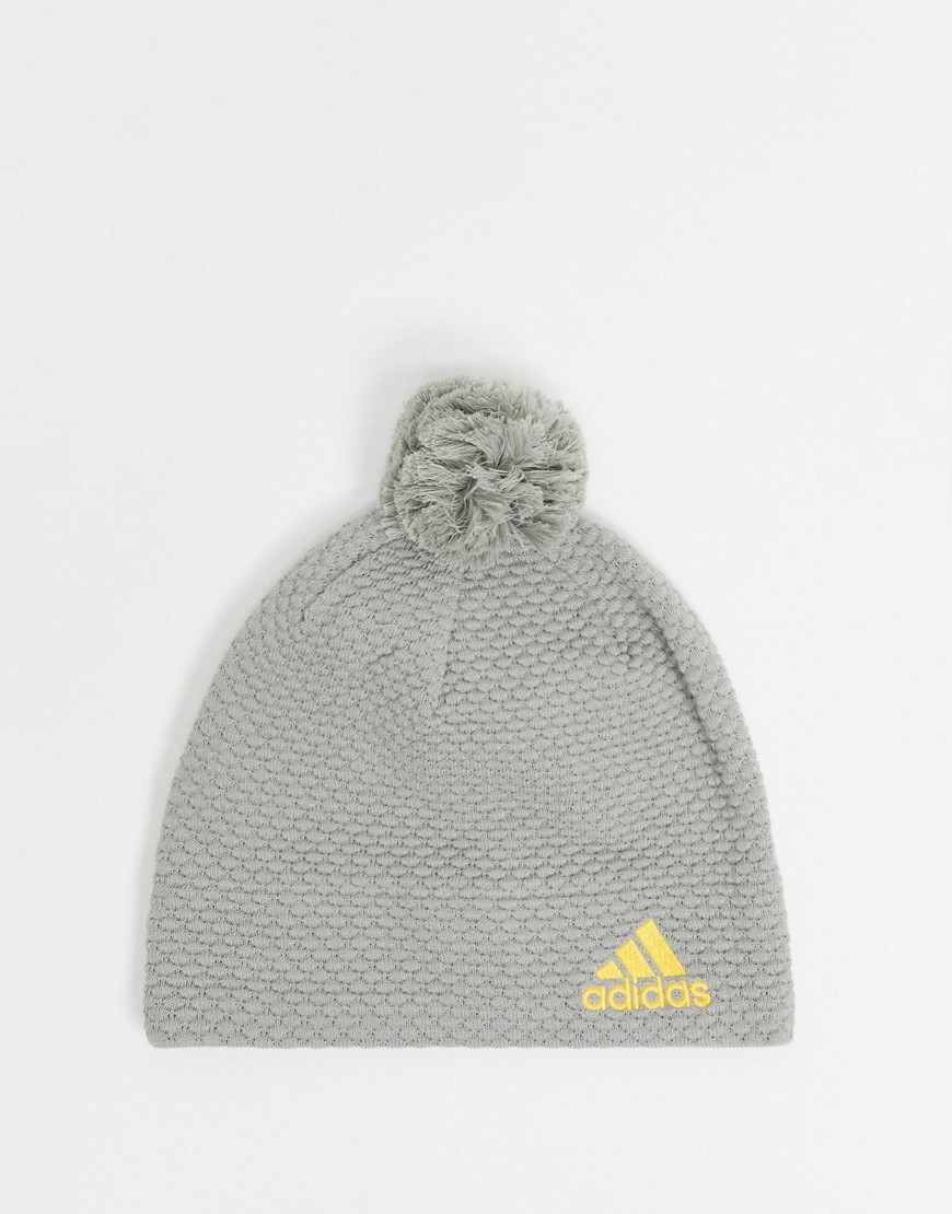Adidas bobble beanie with logo in grey-Green
