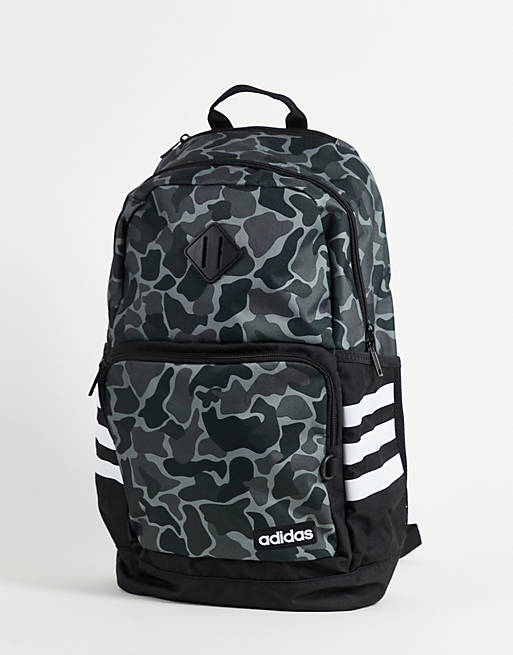 adidas Classic 3 stripe camo backpack in Gray | ASOS