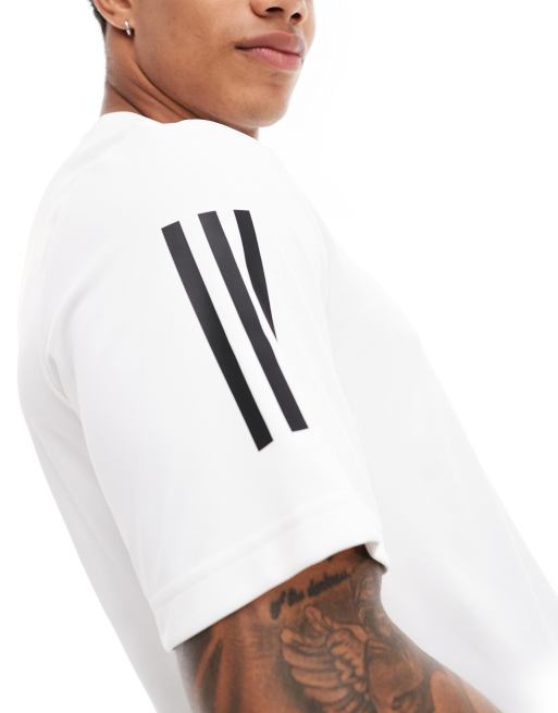 Adidas originals tennis t-shirt in white stripe best sale