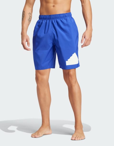 adidas – CLX – Badeshorts in halbleuchtendem Blau/Weiß - view 1