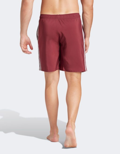 adidas – CLX – Bordowe szorty kąpielowe z 3 paskami, 4 z 5