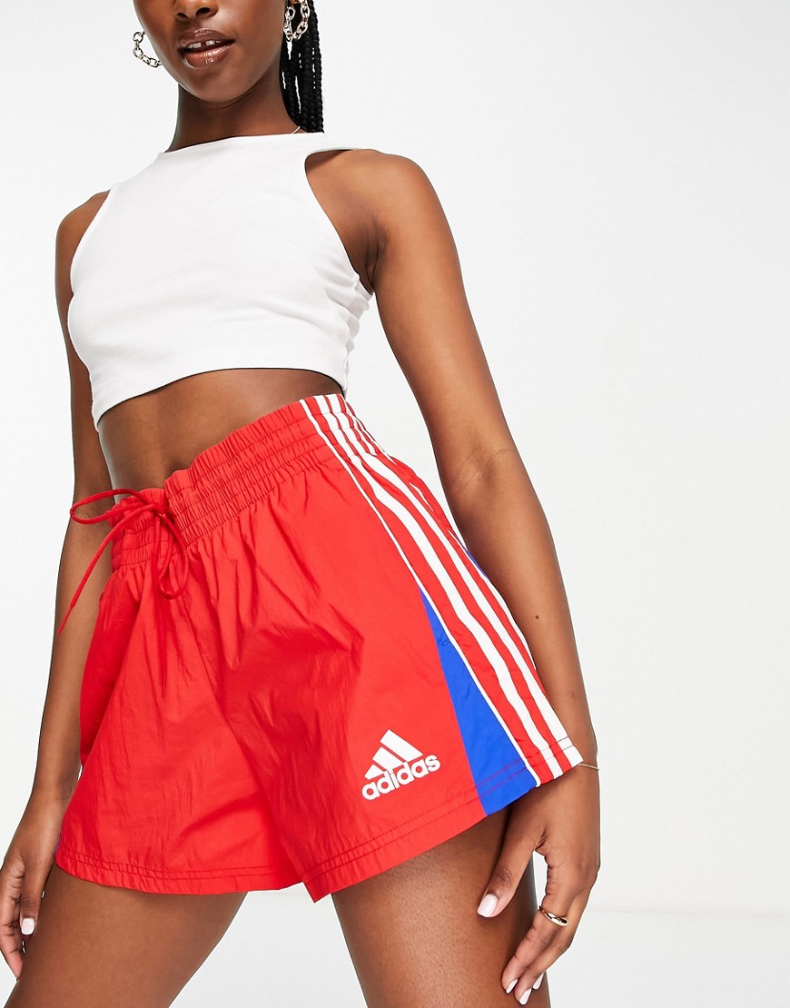 Adidas colourblock 3-stripe shorts in red