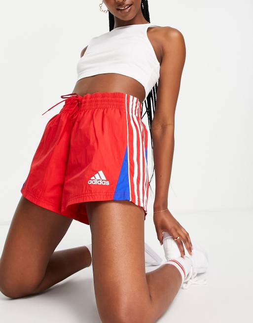 Adidas 3 stripe outlet shorts women's red