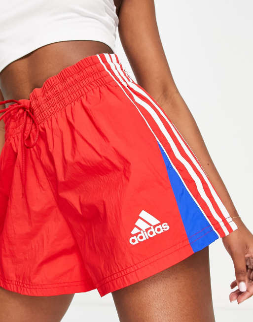 Adidas 3 shop stripe shorts red