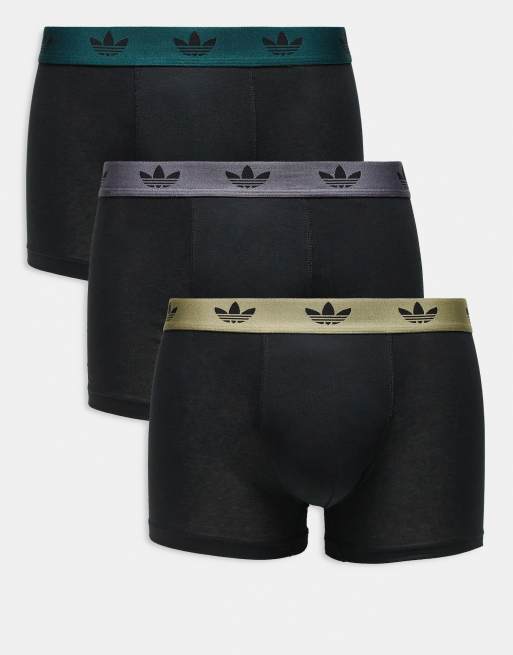 adidas - Comfort Flex - Confezione da 3 paia di boxer aderenti neri in cotone con fascia in vita tono su tono
