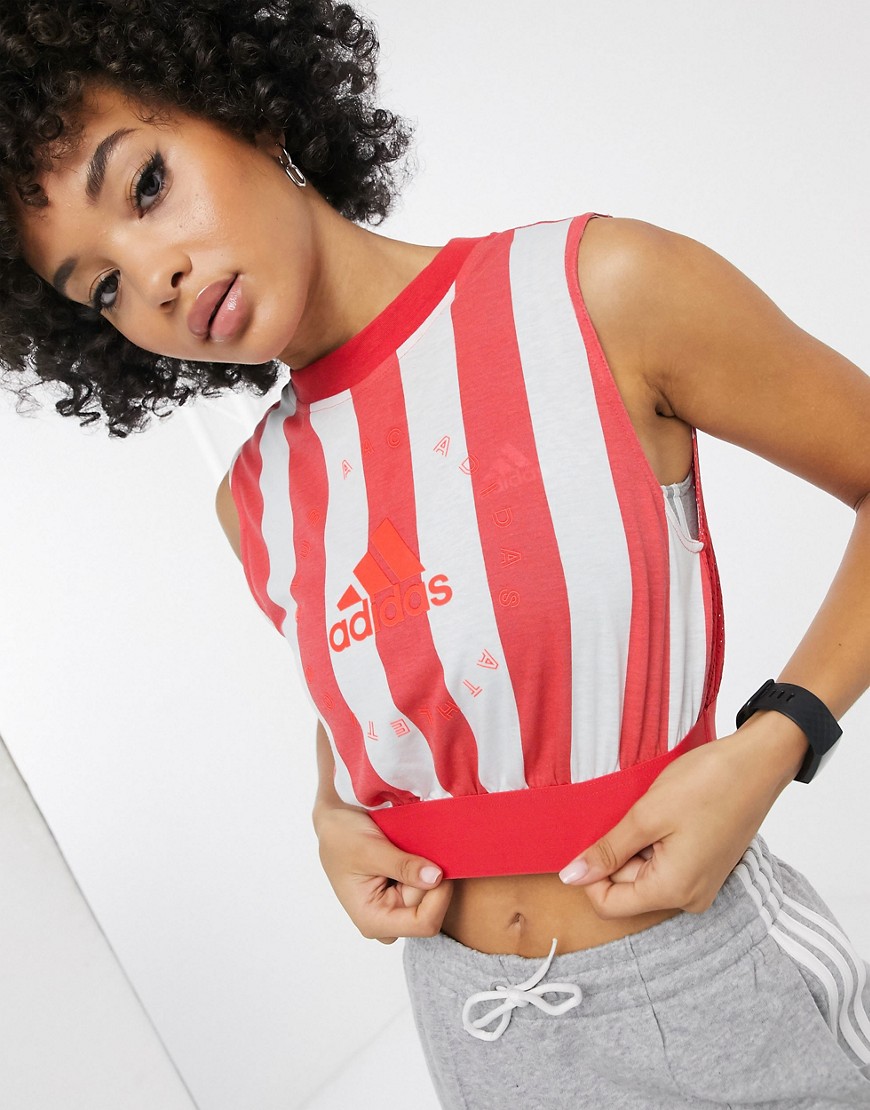 Adidas cropped vest in red stripe