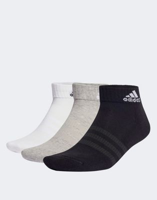 adidas cushioned sportswear 6 pack ankle socks in grey, black & white