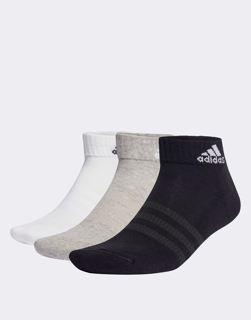 adidas cushioned sportswear 6 pack ankle socks in grey, black & white-Multi