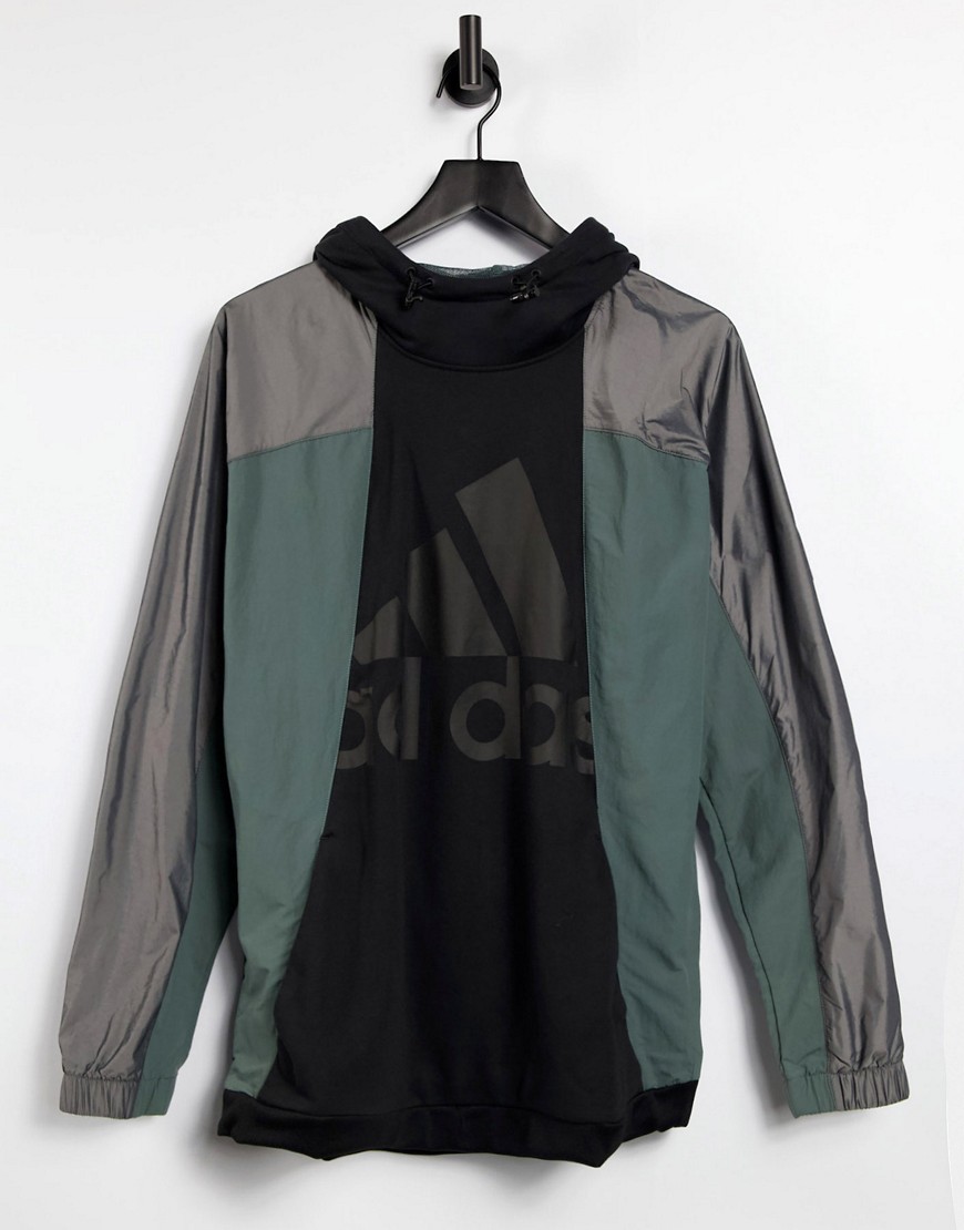 adidas cut and sew logo hoodie in multi-Black