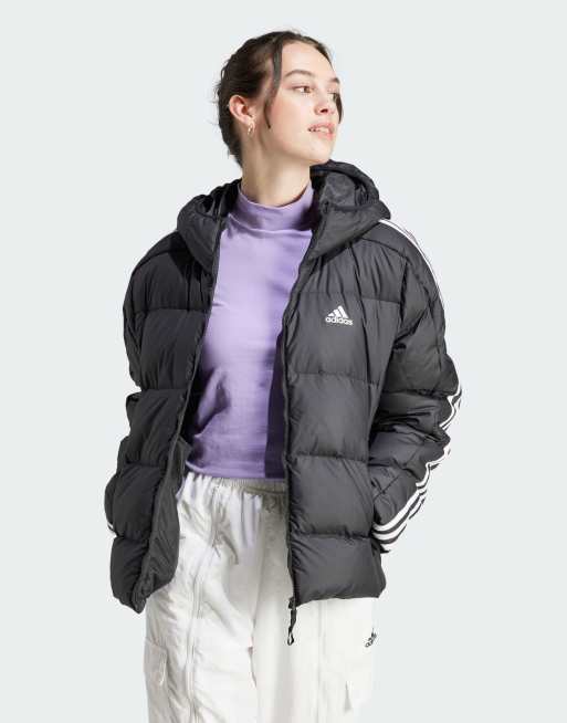 adidas – Czarna parka z kapturem ze sztucznym futerkiem