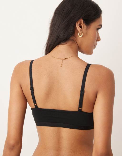 Adidas elastic scoop bralette with tonal logo detail in black, 2 of 4