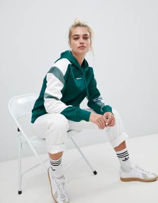 adidas eqt hoodie with striped sleeves in green