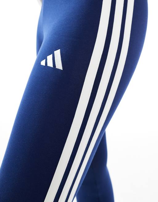 adidas Essentials 3-stripes cotton leggings in dark blue / white, 4 of 5
