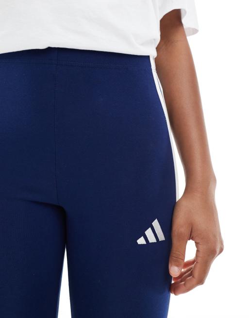 adidas Essentials 3-stripes cotton leggings in dark blue / white, 5 of 5