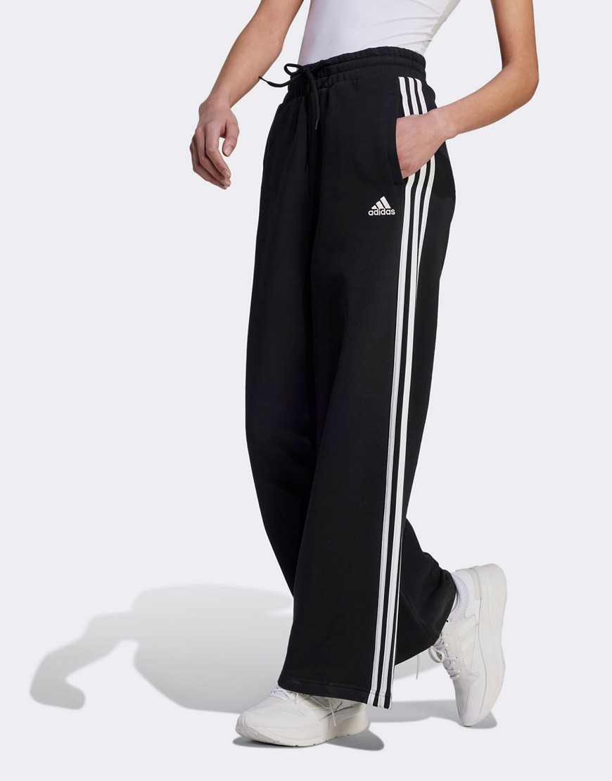 adidas Essentials 3-stripes french terry wide Joggers in black