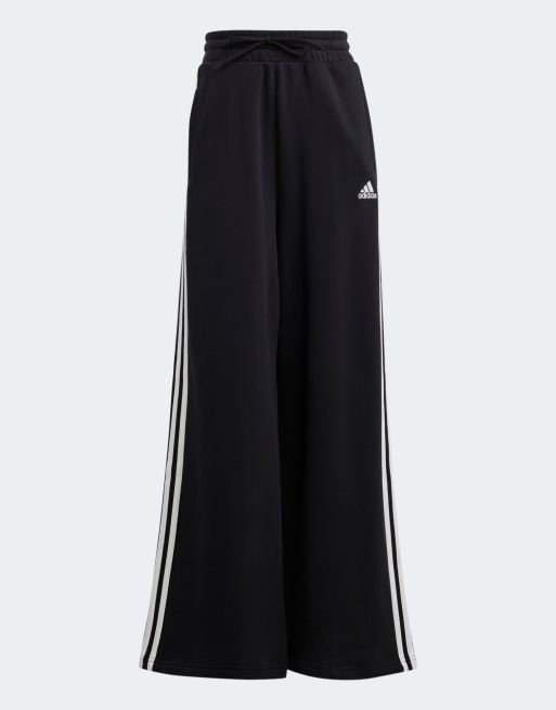 adidas Essentials 3 stripes french terry wide Joggers in black ASOS