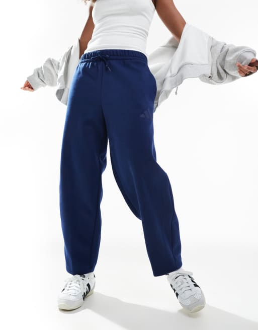 adidas Essentials contemporary logo fleece barrel pants in dark blue, 2 of 5