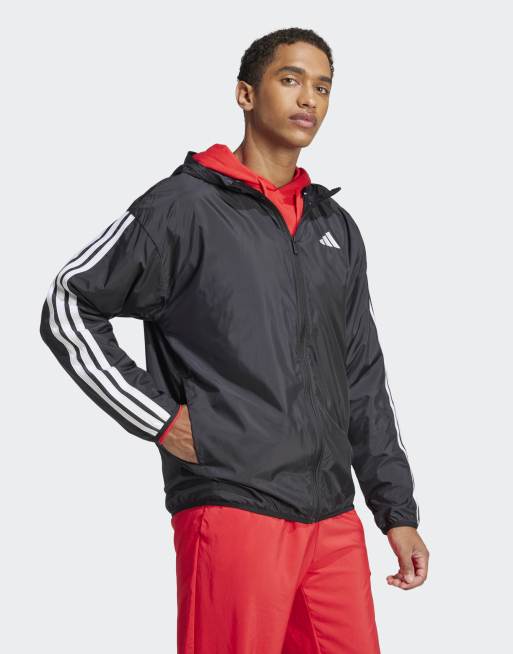 adidas Essentials – Czarno-biała kurtka wiatrówka z 3 paskami