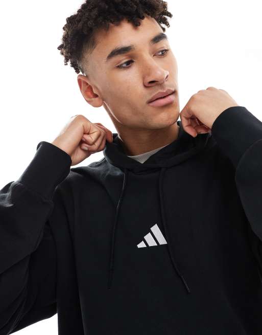 adidas - Essentials - Feelcozy - Sort hættetrøje i frotté med hvidt logoprint, 2 af 4