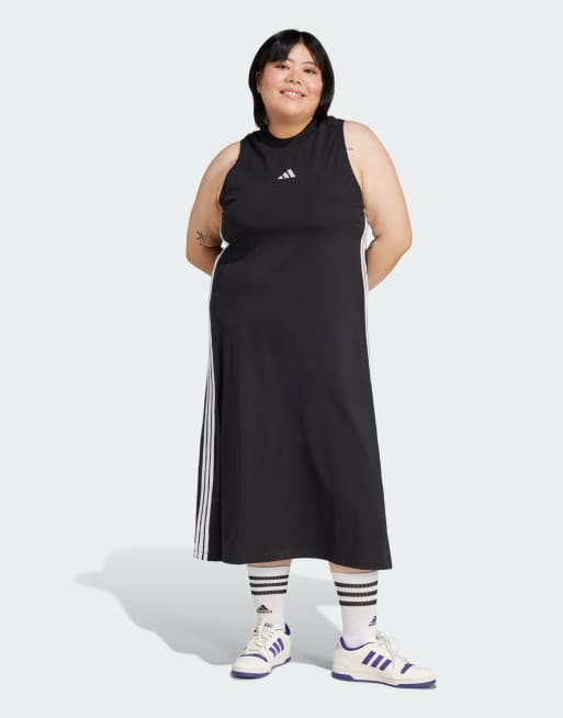 adidas - Essentials - Jurk met 3-Stripes logo en racerback (plus size) in zwart en wit