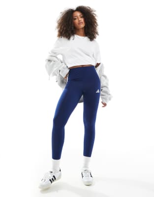 adidas - Essentials - Leggings aus Baumwolle in Dunkelblau mit 3 Streifen in Weiß