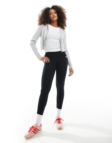 adidas Essentials - Linear - Leggings in cotone neri e bianchi - view 1
