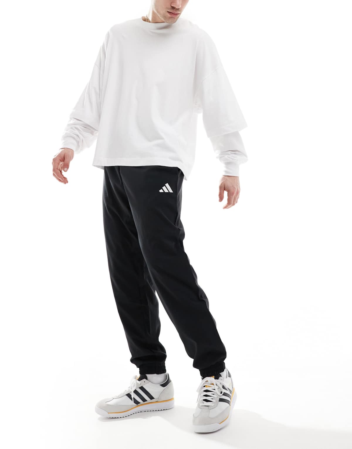 adidas Essentials small logo stanford pants in black / white