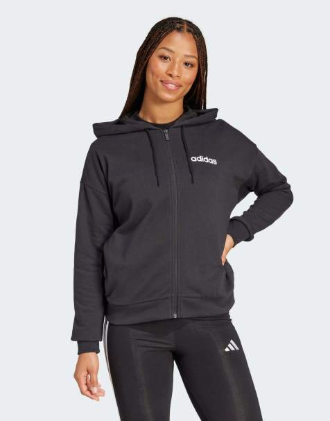 adidas - Essentials - Sweat à capuche en tissu éponge à fermeture éclair - Noir et blanc - view 1