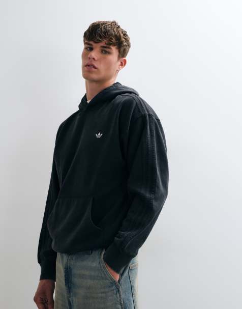 adidas Essentials three stripe hoodie in washed black - view 1