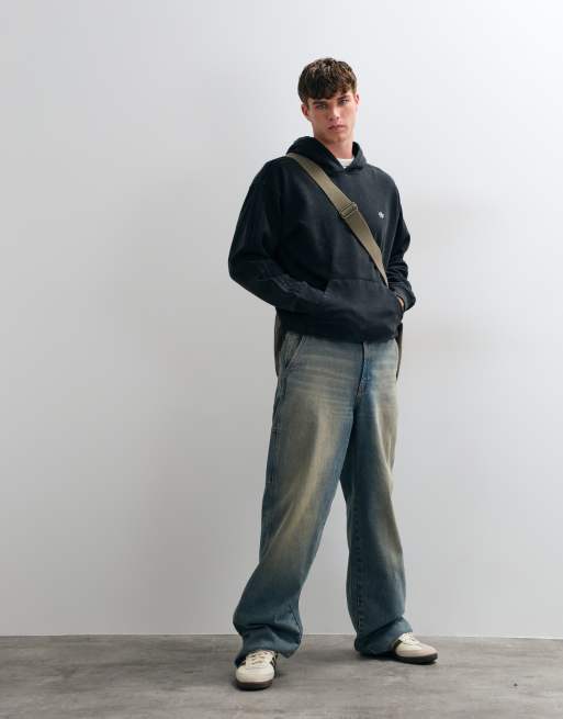 adidas Essentials three stripe hoodie in washed black, 3 of 5