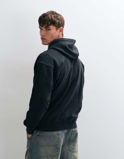 adidas Essentials three stripe hoodie in washed black, 4 of 5