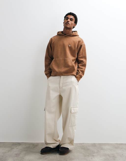 adidas Essentials three stripe hoodie in washed brown, 3 of 5