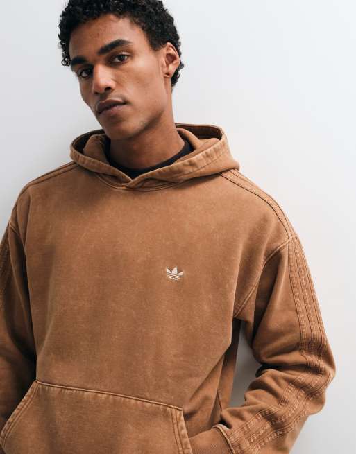 adidas Essentials three stripe hoodie in washed brown, 4 of 5