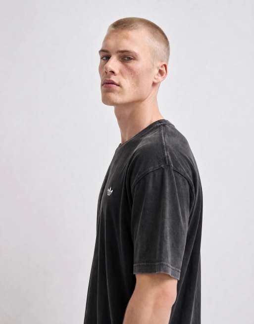 adidas Essentials three stripe T-shirt in washed black, 10 of 10