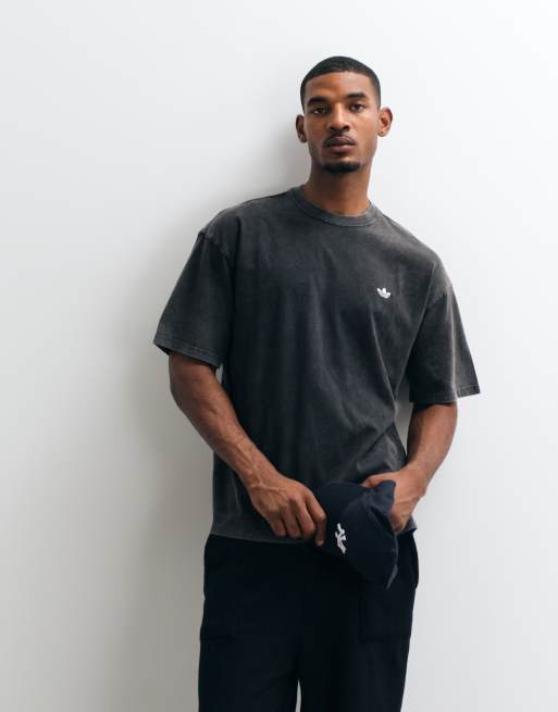 adidas Essentials three stripe T-shirt in washed black, 2 of 10
